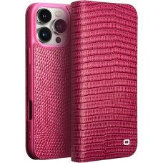 iPhone 16 Pro Max Case Hülle - Qialino Croco Flip Echtleder - Rosa