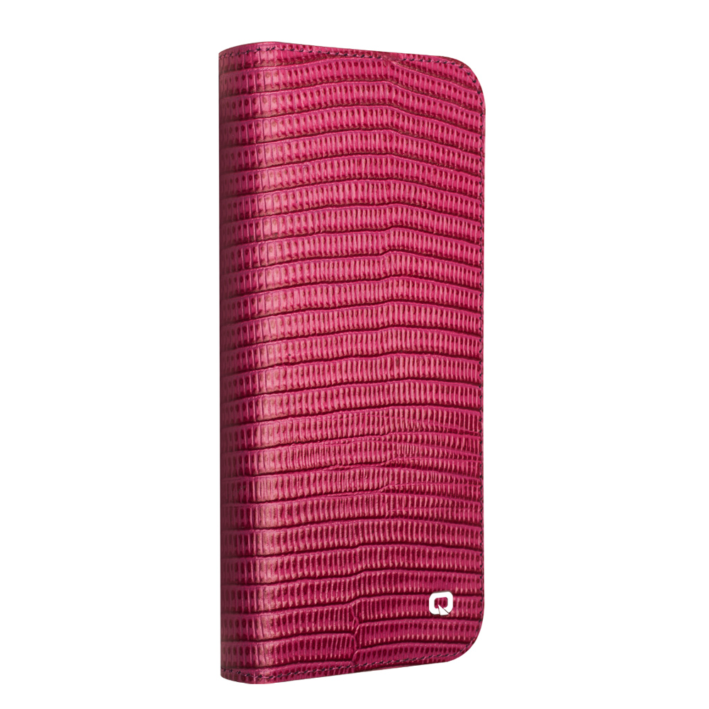 iPhone 16 Pro Case Hülle - Qialino Croco Flip Echtleder - Rosa