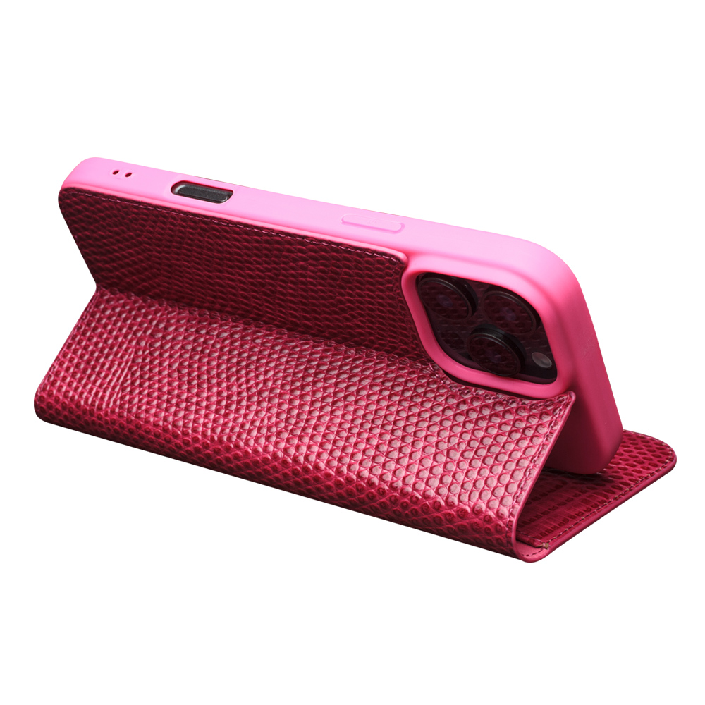 iPhone 16 Pro Max Case Hülle - Qialino Croco Flip Echtleder - Rosa