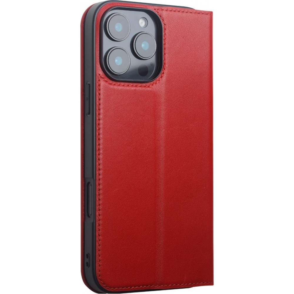 iPhone 16 Pro Case Hülle - Qialino Flip Matt Wallet Echtleder - Rot