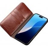 iPhone 16 Pro Max Case Hülle - Qialino Flip Classic Wallet Echtleder - Braun