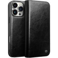 iPhone 16 Pro Max Case Hülle - Qialino Flip Classic Wallet Echtleder - Schwarz