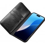 iPhone 16 Pro Max Case Hülle - Qialino Flip Classic Wallet Echtleder - Schwarz