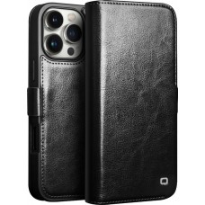 Fourre iPhone 16 Pro Max - Flip Qialino cuir véritable avec fermeture magnétique - Noir