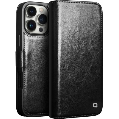 Fourre iPhone 16 Pro Max - Flip Qialino cuir véritable avec fermeture magnétique - Noir