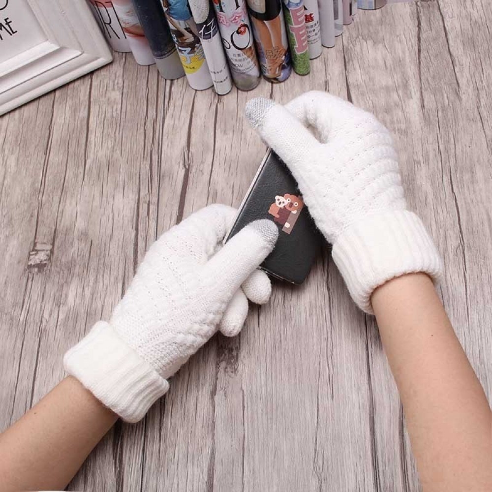 Gants tactiles d'hiver en tricot pour femme avec compatibilité avec les écrans  de smartphones et tablettes - Blanc - Acheter sur PhoneLook