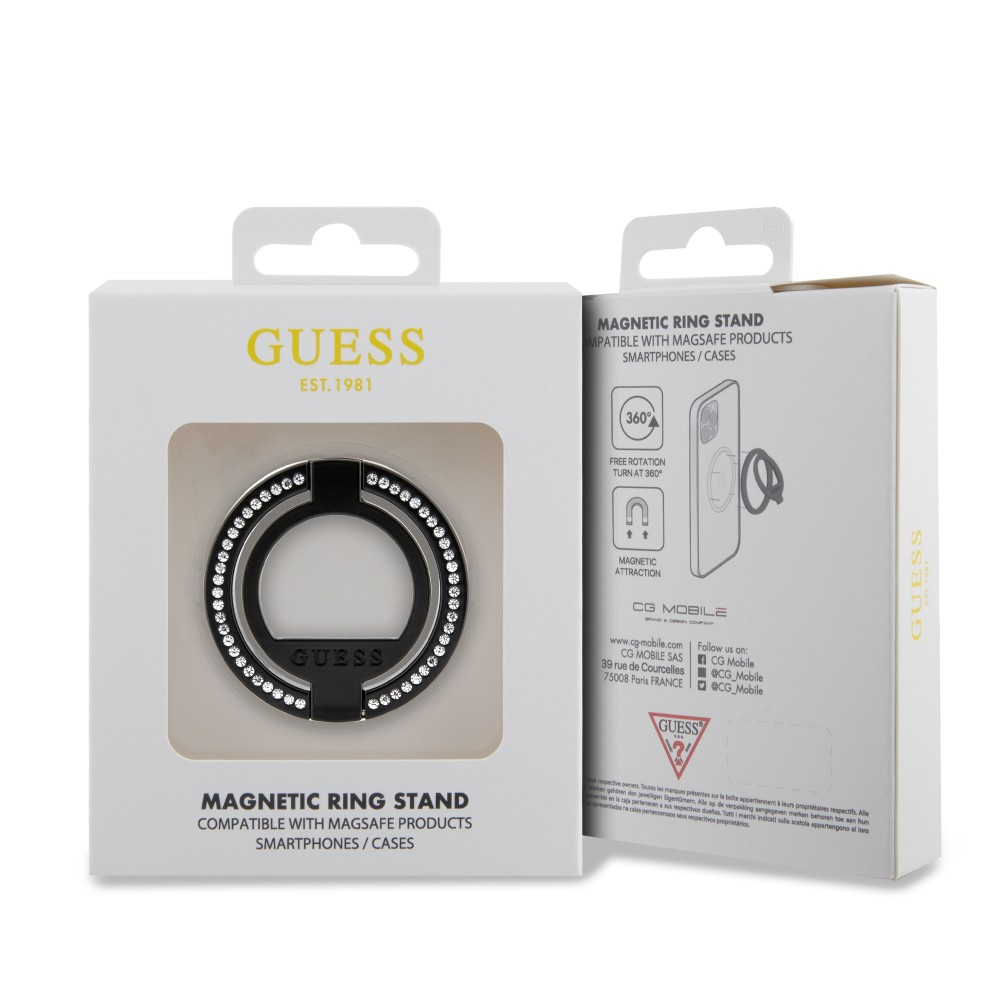 Guess anneau magnétique support de téléphone avec strass compatible Magsafe - Noir