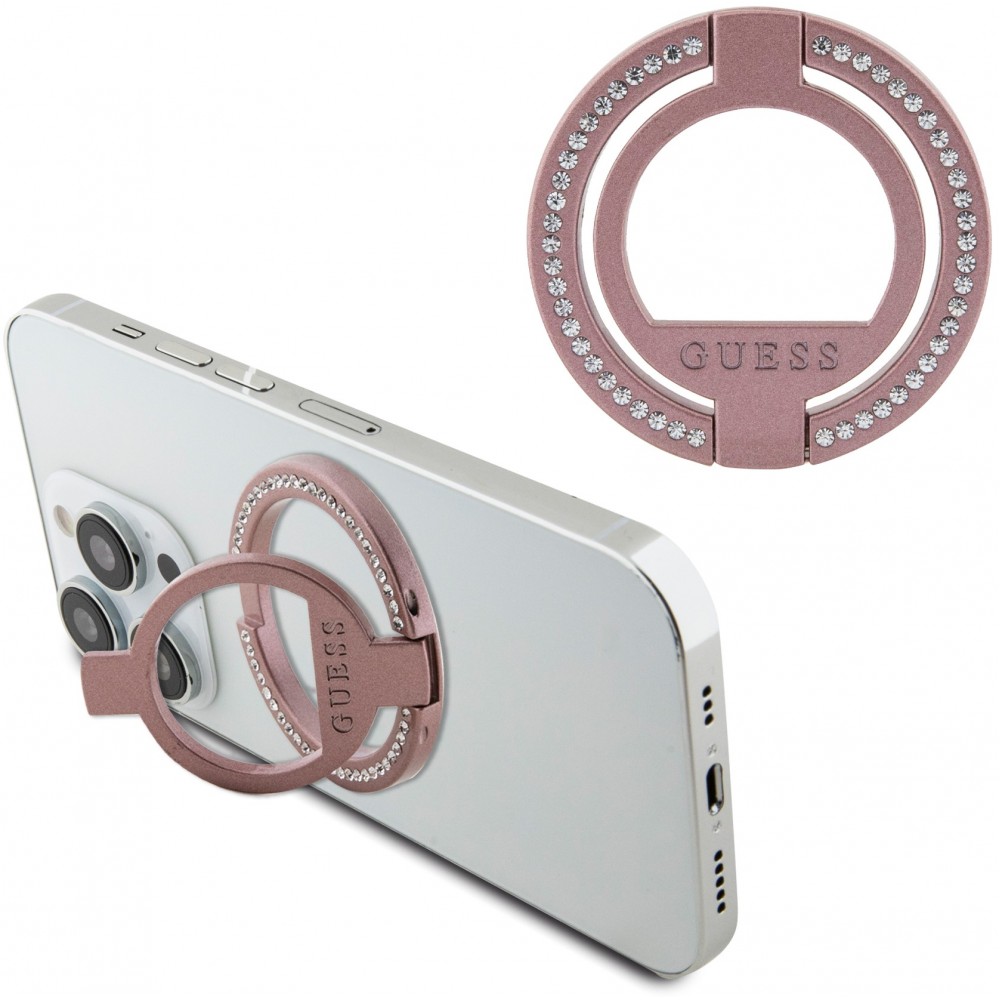 Guess anneau magnétique support de téléphone avec strass compatible Magsafe - Rose