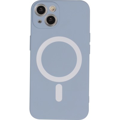 Housse iPhone 15 - Coque en silicone souple avec MagSafe et protection pour caméra - Bleu gris