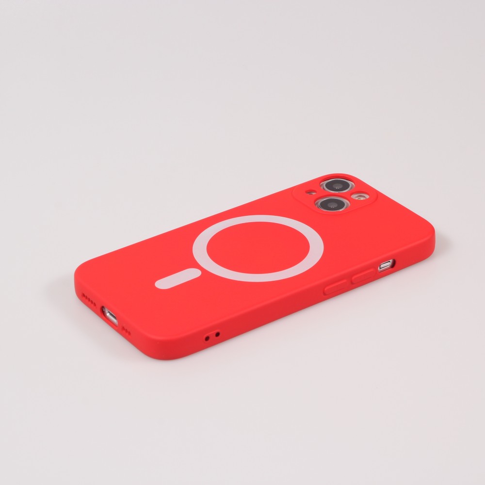 Housse iPhone 15 - Coque en silicone souple avec MagSafe et protection pour caméra - Rouge