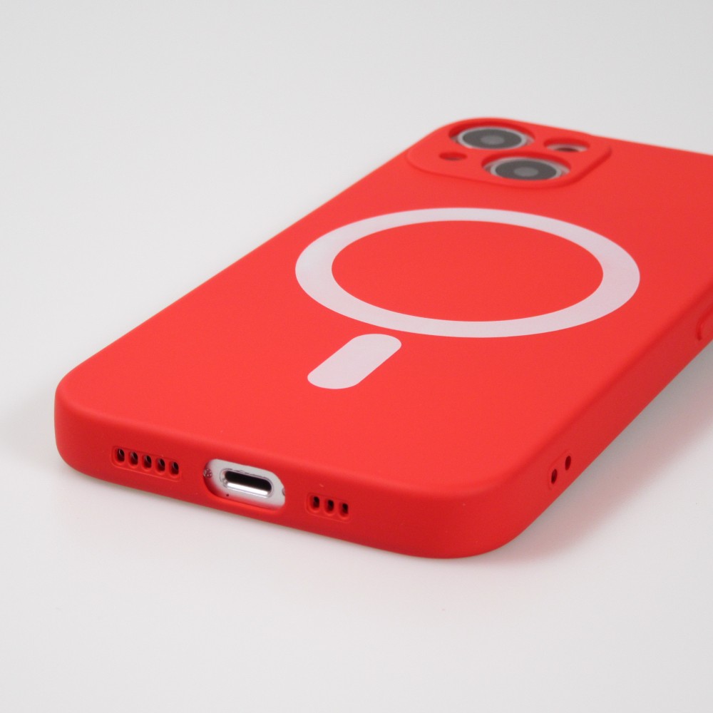 Housse iPhone 15 - Coque en silicone souple avec MagSafe et protection pour caméra - Rouge