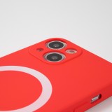 Housse iPhone 15 - Coque en silicone souple avec MagSafe et protection pour caméra - Rouge