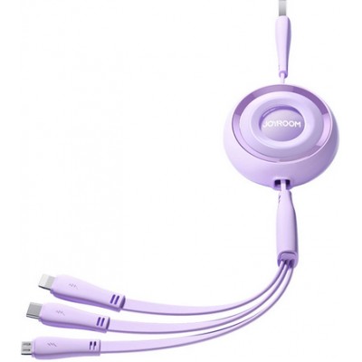 Joyroom 3 en 1 câble rétractable 1m USB-A vers USB-C + Lightning + microUSB - Violet