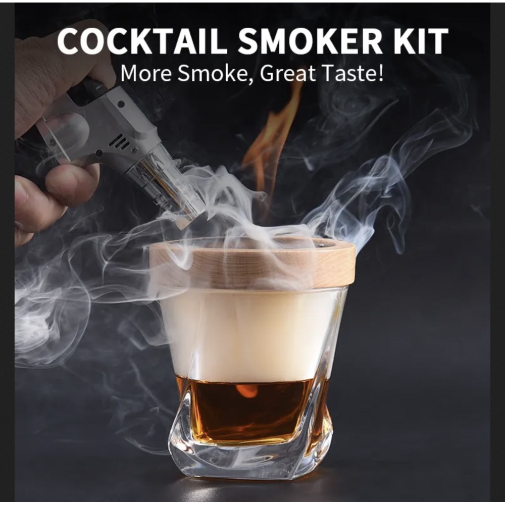 Fumoir de cocktail avec des copeaux de bois pour le whisky et le bourbon,  fumée vieillie et carbonisée Couvercle de boisson Fumeur pour infusion de  fumée dans les cocktails et les boissons