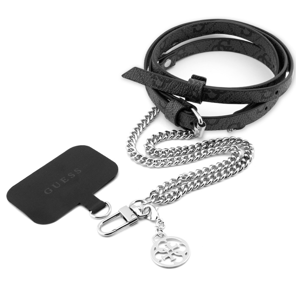 Lanière / bandoulière Guess universelle en similicuir avec monogramme réglable et pendentif Charm en argent - Noir et argent