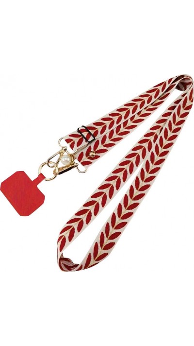 Lanière universelle de téléphone élégante et ajustable en tissu avec fausse perle - Rouge