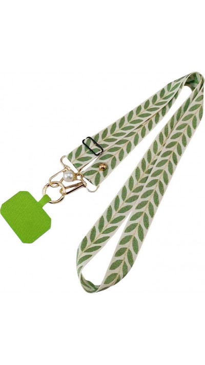 Lanière universelle de téléphone élégante et ajustable en tissu avec fausse perle - Vert