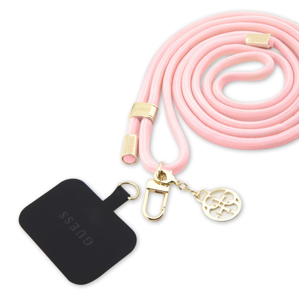 Lanière/lacet Guess avec logo gravé et pendentif charm doré universel - Rose