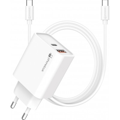 25W USB-C/USB-A Ladegerät Pack mit 1 m USB-C auf USB-C Ladekabel - Farbe - Weiss