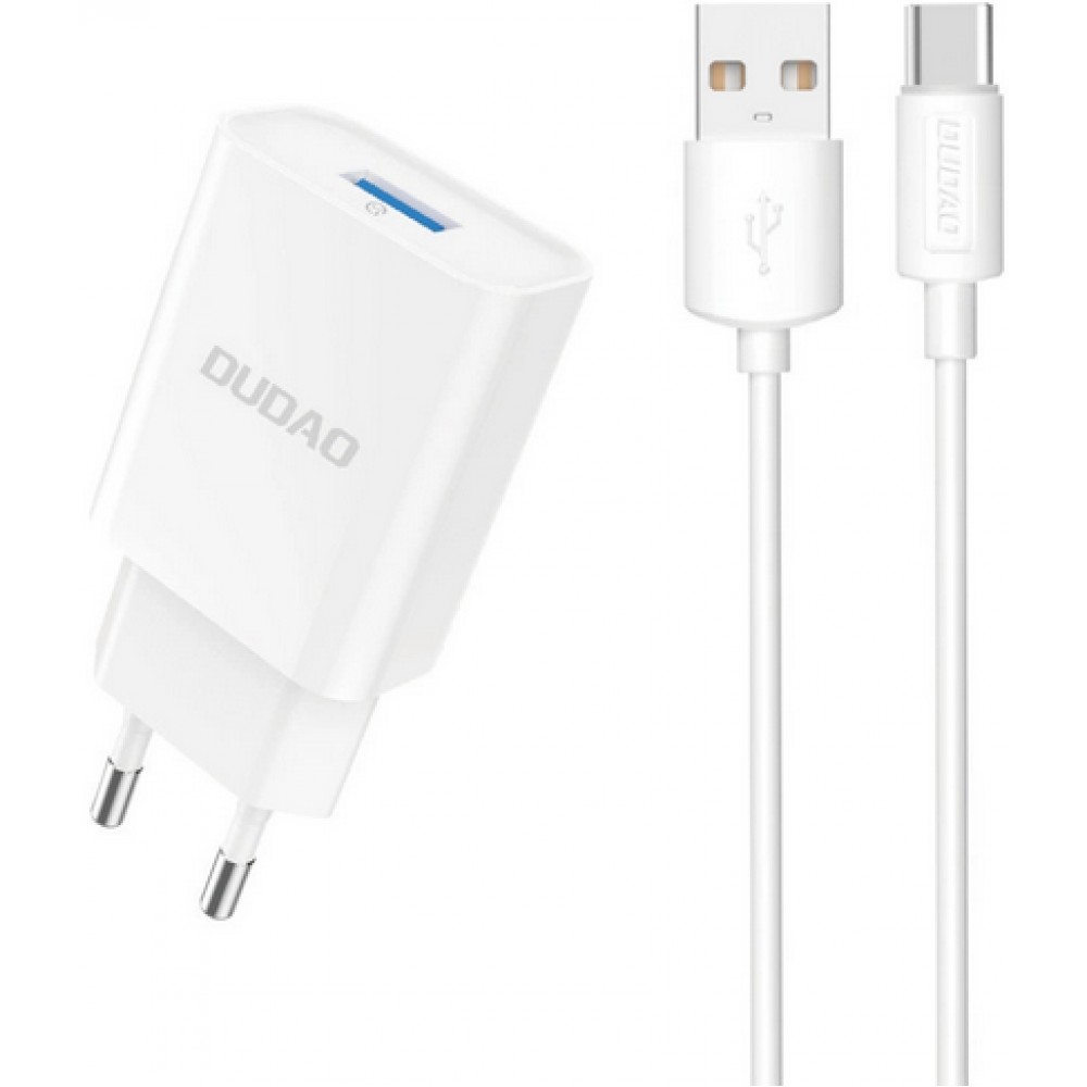 Pack chargeur adaptateur USB-A 10W + câble USB-A 2.1A vers USB-C Dudao - Blanc