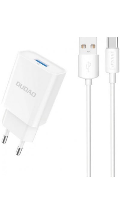 Pack chargeur adaptateur USB-A 10W + câble USB-A 2.1A vers USB-C Dudao - Blanc