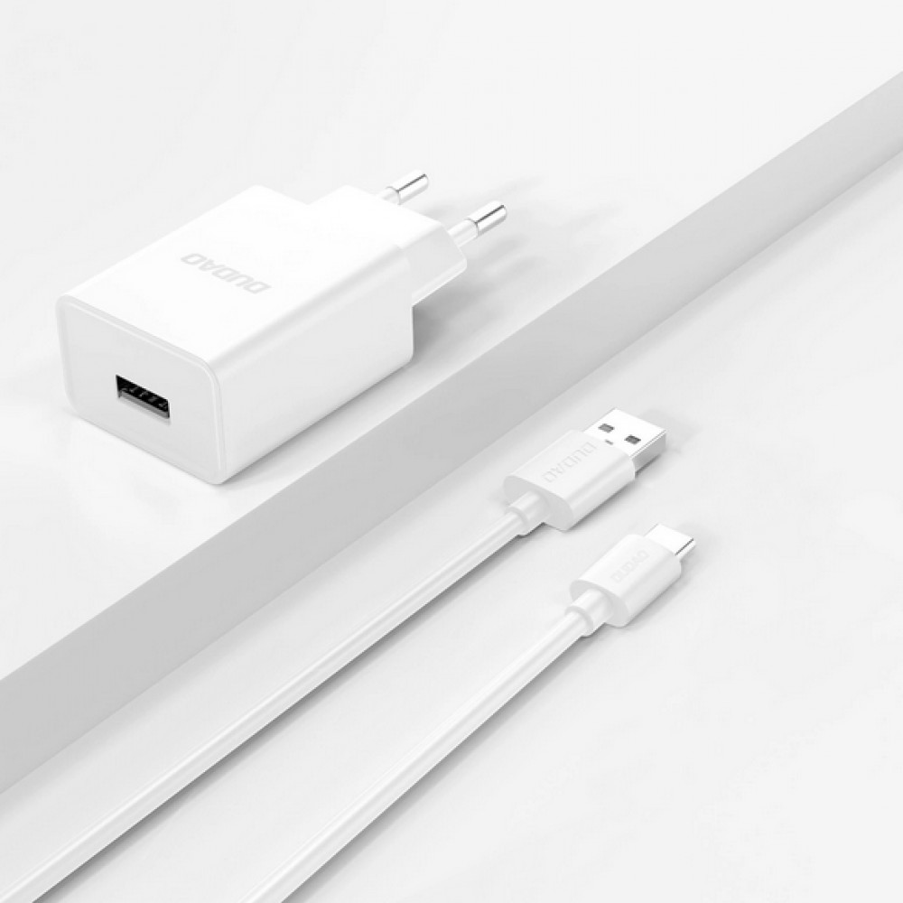 Pack Ladestecker Adapter USB-A 10W + Ladekabel USB-A 2.1A auf USB-C Dudao - Weiss