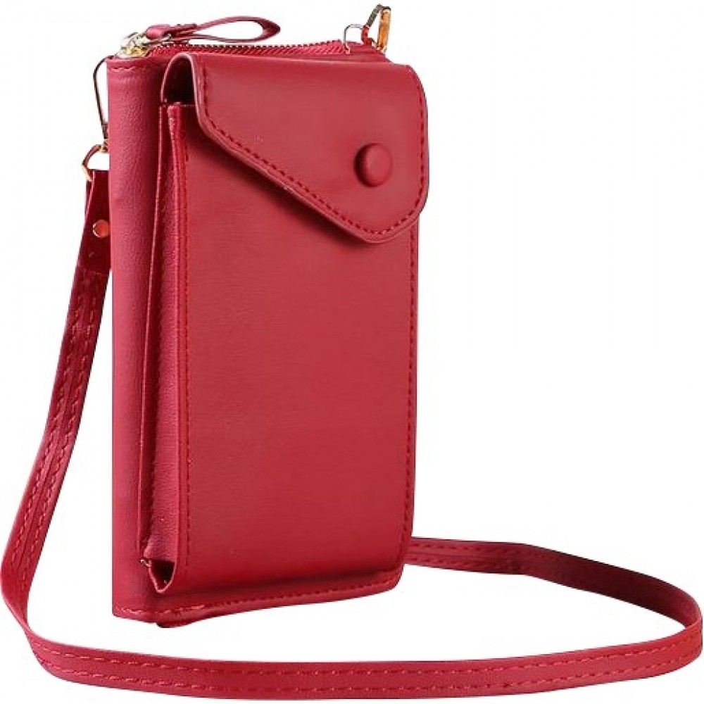 Pochette téléphone porte-monnaie 2 en 1 avec lanière amovible - Rouge