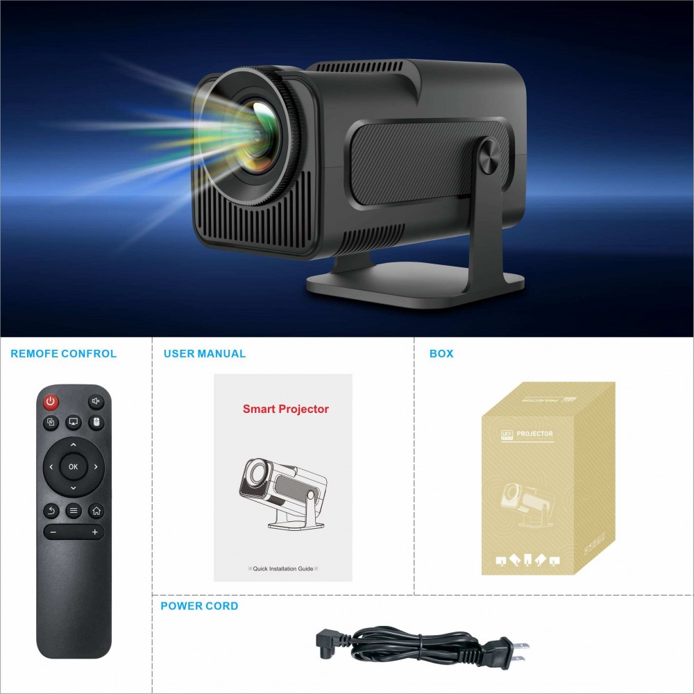 Projecteur HY320 LED Smart Home Theater Quad Core HDMI Android 11 interface - Beamer 1080p FHD + Wifi - Noir