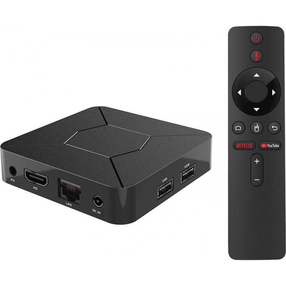 Smart mini Android TV Streaming Box Q5 HDMI 4K Ultra HD + télécommande et Miracast & Google Assist - Noir