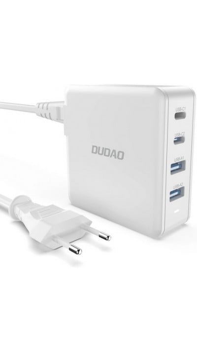 Station de charge GaN 100W Dudao avec 2x USB-C et 2x USB-A - Blanc