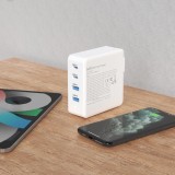 Station de charge GaN 100W Dudao avec 2x USB-C et 2x USB-A - Blanc