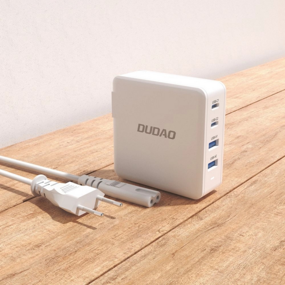 Station de charge GaN 100W Dudao avec 2x USB-C et 2x USB-A - Blanc