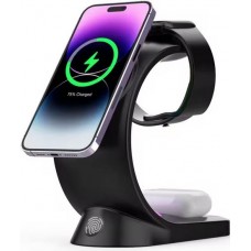 Station de charge sans fil MagSafe 15W 3en1 (iPhone, AirPods, Apple Watch) avec lumière LED RGB - Noir