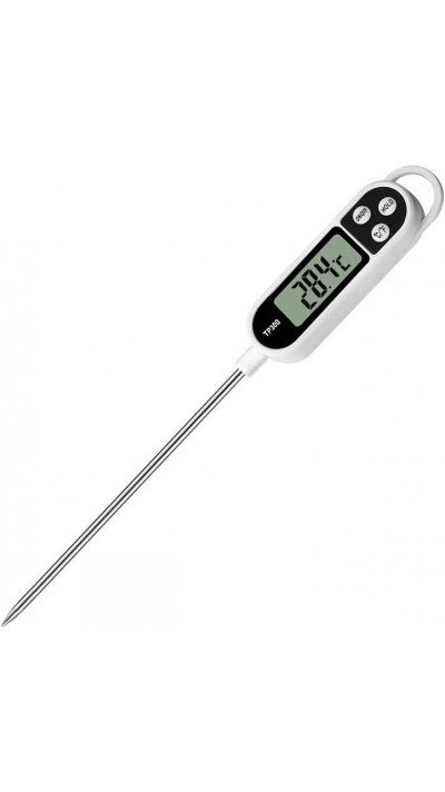 Thermomètre électronique pour viande et aliments avec affichage LCD - Blanc