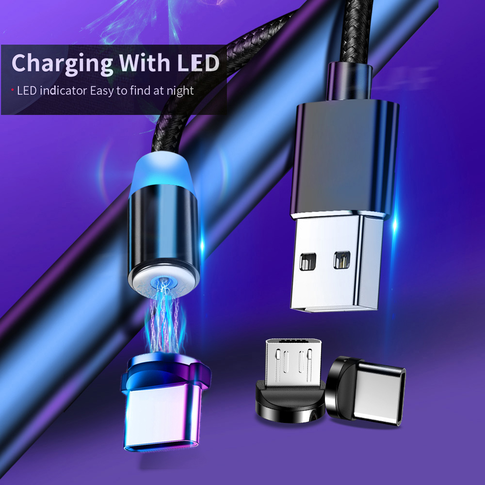 3 in 1 Universal LED Ladekabel Nylon USB-C - Lightning - Micro-USB