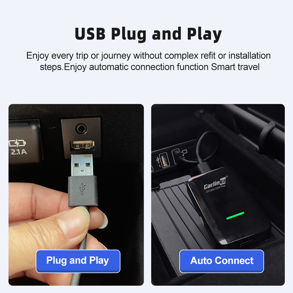 Adaptateur sans fil Carlinkit U2W Plus pour Apple CarPlay et Android Auto -  Noir 