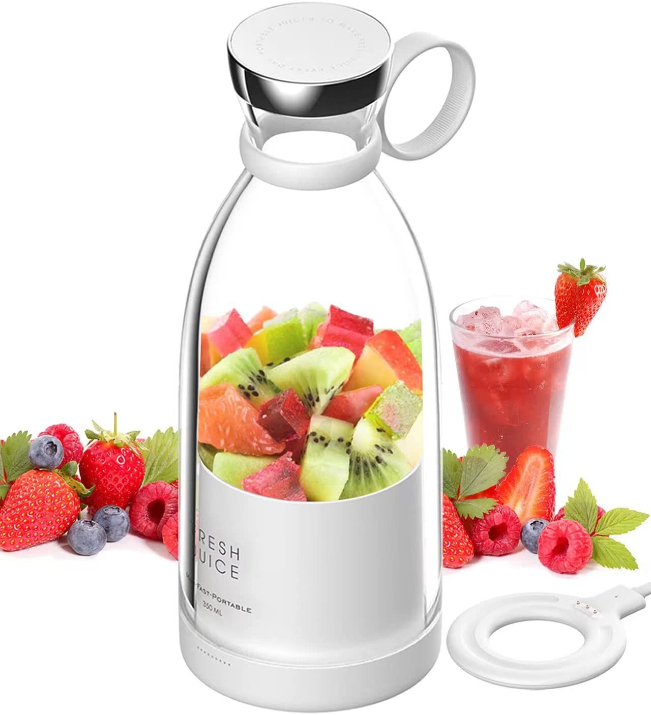Mini Smoothie Maker Mixeur 350ml Portable Blender Incl Station De Charge A Induction USB Blanc Mini Smoothie Maker Tragbarer Mixer 350ml Portable Blender Inkl USB Induktions Ladestation Weiss 